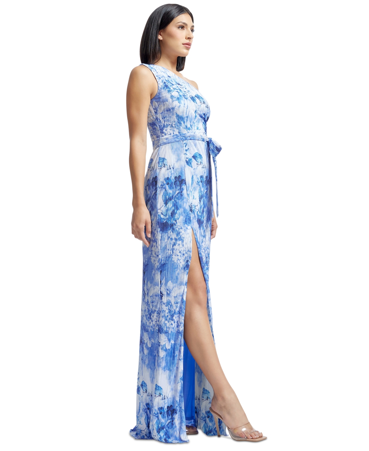 Dress The Population Bella One Shoulder Gown In Blue