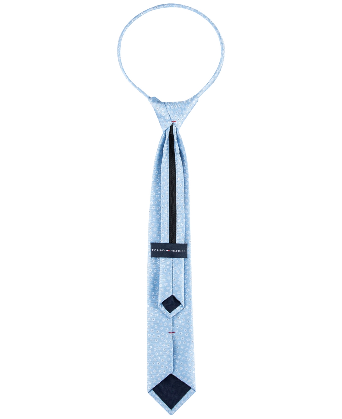 Tommy Hilfiger Boys Textured Solid Pre-tied Zipper Tie In Light Blue