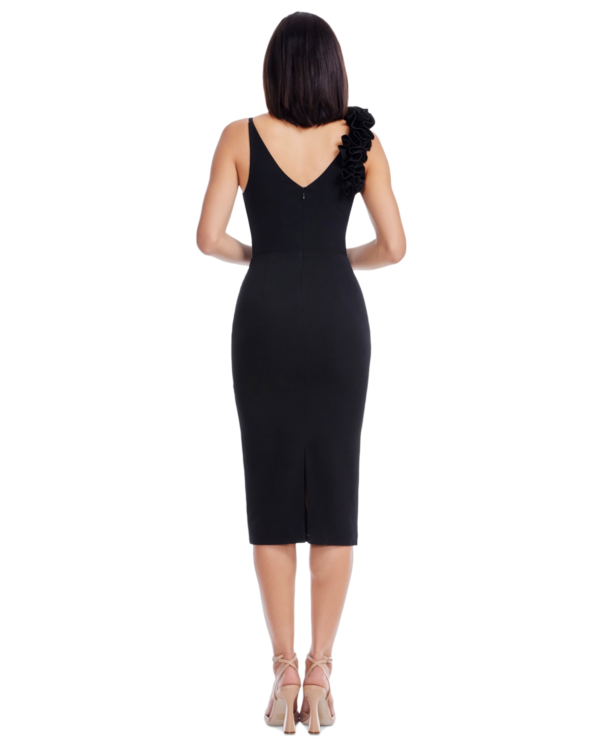 DRESS THE POPULATION WOMEN'S NISSA RUFFLED MIDI DRESS 