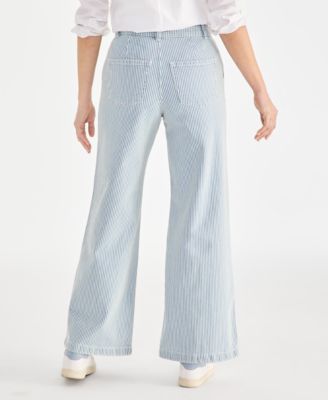 Women's Striped High-Rise Wide-Leg Jeans, Exclusively at Macy's
