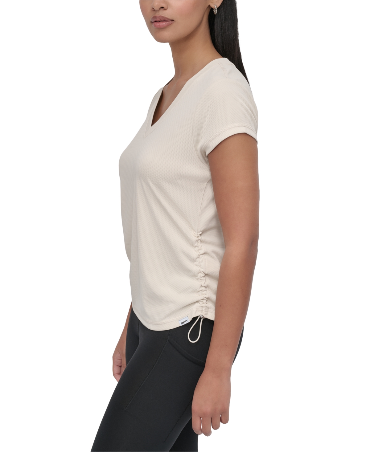 Dkny Sport Women's Crewneck Short-sleeve Side-ruched Top In White