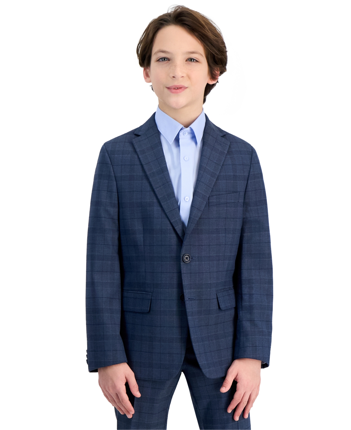 Kenneth Cole Reaction Big Boys Slim-fit Plaid Suit In Navy