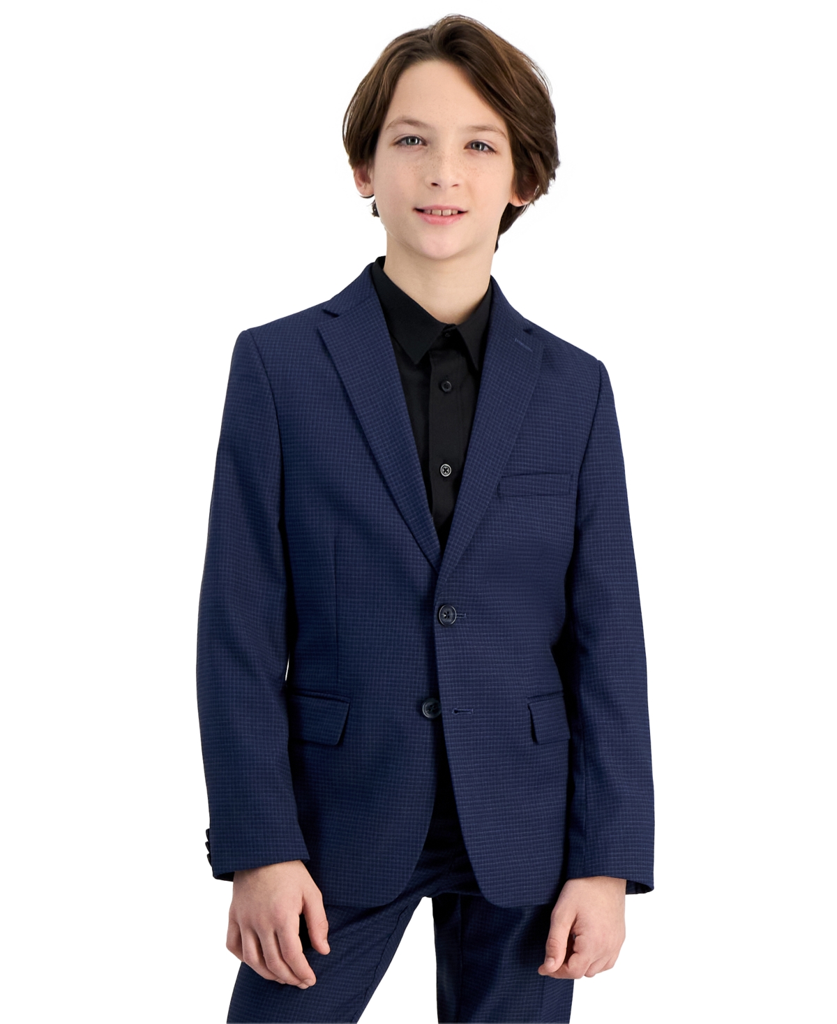 Kenneth Cole Reaction Big Boys Slim-fit Microcheck Suit In Navy,blue