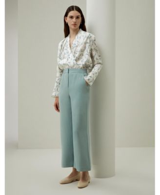Women's Silk Wide Leg Tailored Pant with Mid Rise