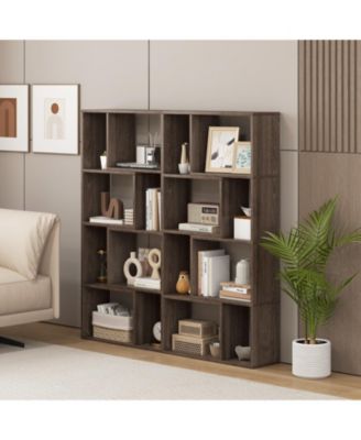 4-Tier Geometric Bookshelf with 8 Open Cubes for Living Room or Bedroom Storage