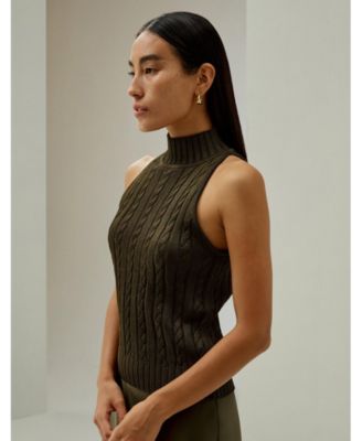 Classic High-Neck Cable-Knit Sleeveless Top for Women