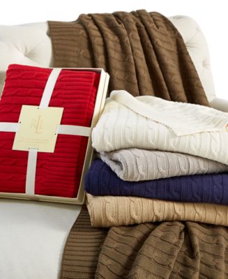 Lauren Ralph Lauren Cable Knit Throw, 100% Cotton & Reviews - Blankets &  Throws - Bed & Bath - Macy's