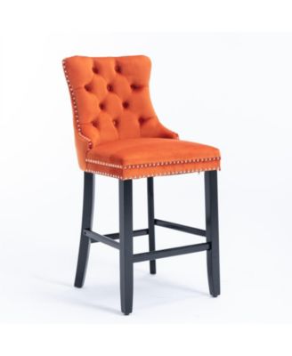 Set of 2 Velvet Counter Height Stools, 26.3" Button Tufted Upholstered Kitchen Island Chairs with Back