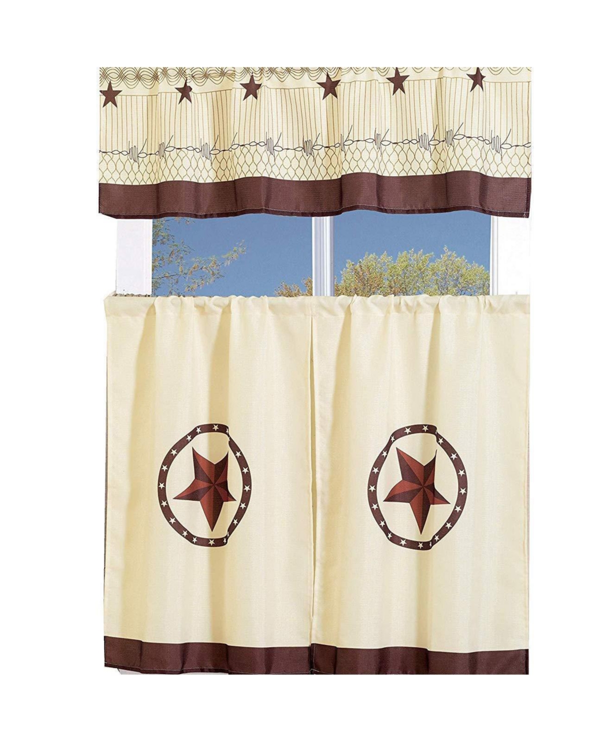 3 Piece Printed Western Texas Star Kitchen Cafe Curtain