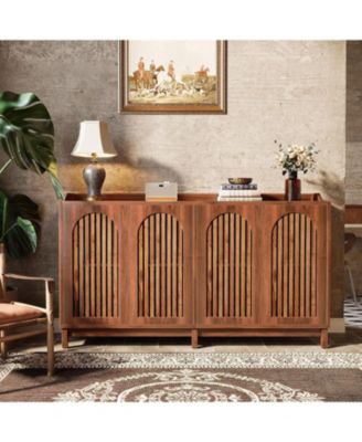 Sideboard Buffet Cabinet, 57" Farmhouse Storage Cabinet with Shutter Doors and Adjustable Shelf, Freestanding Storage Cabinet