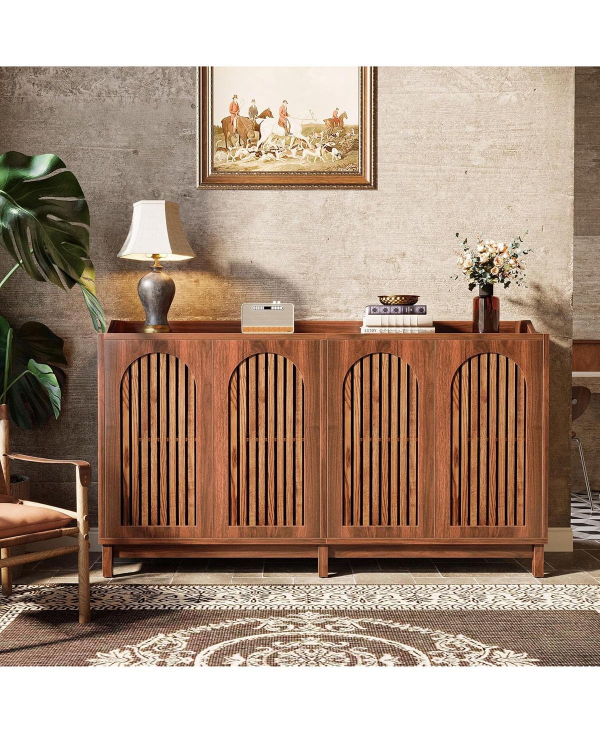 Tribesigns Sideboard Buffet Cabinet, 57" Farmhouse Storage Cabinet with Shutter Doors and Adjustable Shelf, Freestanding