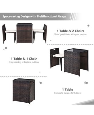 3 PCS Cushioned Wicker Patio Furniture Set Seat Sofa Outdoor No Assembly