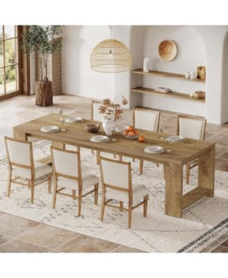 86.61-Inch Dining Table for 6-8, Farmhouse Narrow Kitchen Table with Wood Pedestal Base, Extra Long Rectangular Dinner Table, Natural Oak