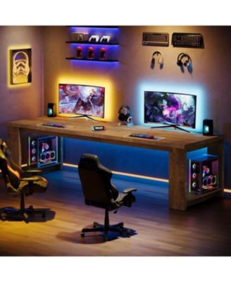 2 Person Desk, 86.6 Inches Extra Long Desk, Double Computer Writing Table, All Wood Large Desks Workstation for Home Office, Natural Oak