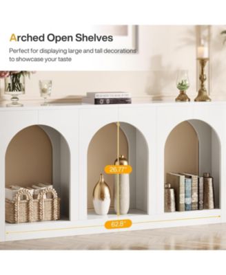 70.9" White Console Table with Storage, Wood Entryway Entry Table with 3 Arched Shelves, Behind Couch Sofa, Narrow Long