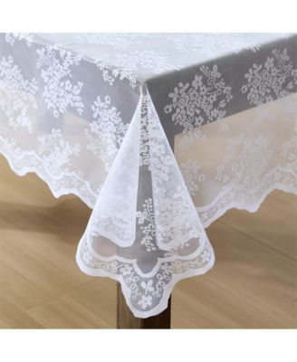 Jolene Floral Lace Fabric Tablecloth, Lace Fabric Table Cloth Round Tables, Wrinkle Resistant Tablecloth, Patterned Scalloped Tablecloth