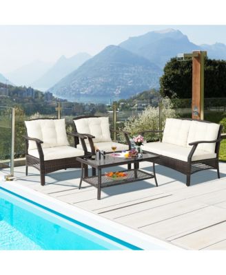 8 PCS Outdoor Rattan Conversation Set Patio Rattan Sofa Set W/ Protective Cover