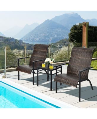 3PCS Rattan Bistro Chair Set Patio Furniture Set W/Table