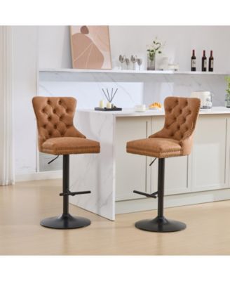 Set of 2 Metal/Faux Leather Adjustable Swivel Modern Design Bar Stools