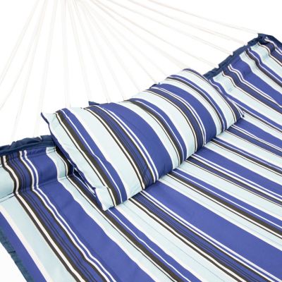 Outdoor Quilted Double Hammock with Pillow and Curved Metal Spreader Bars
