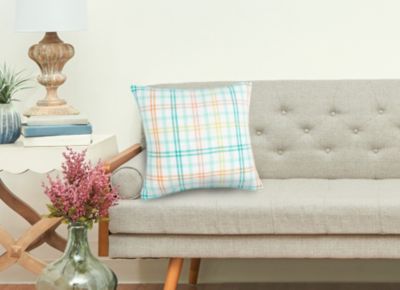 Bunny Trail Plaid Woven Spring Easter Themed Accent Throw Pillow, 18" x 18"