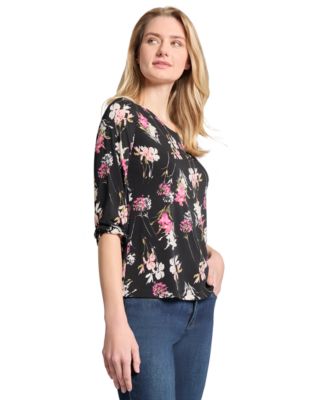 Jones New York - Petite Floral-Print Puffed-Cuff Top