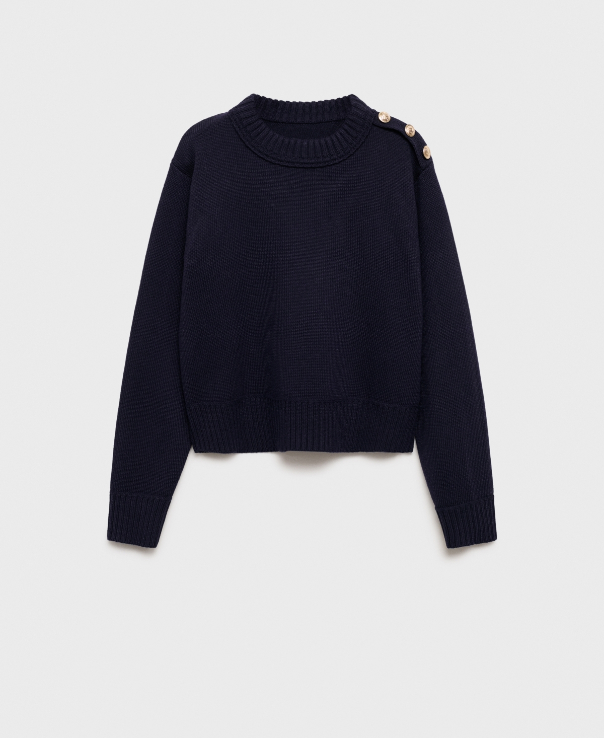 Mango Button Shoulder Mock Neck Sweater In Blue