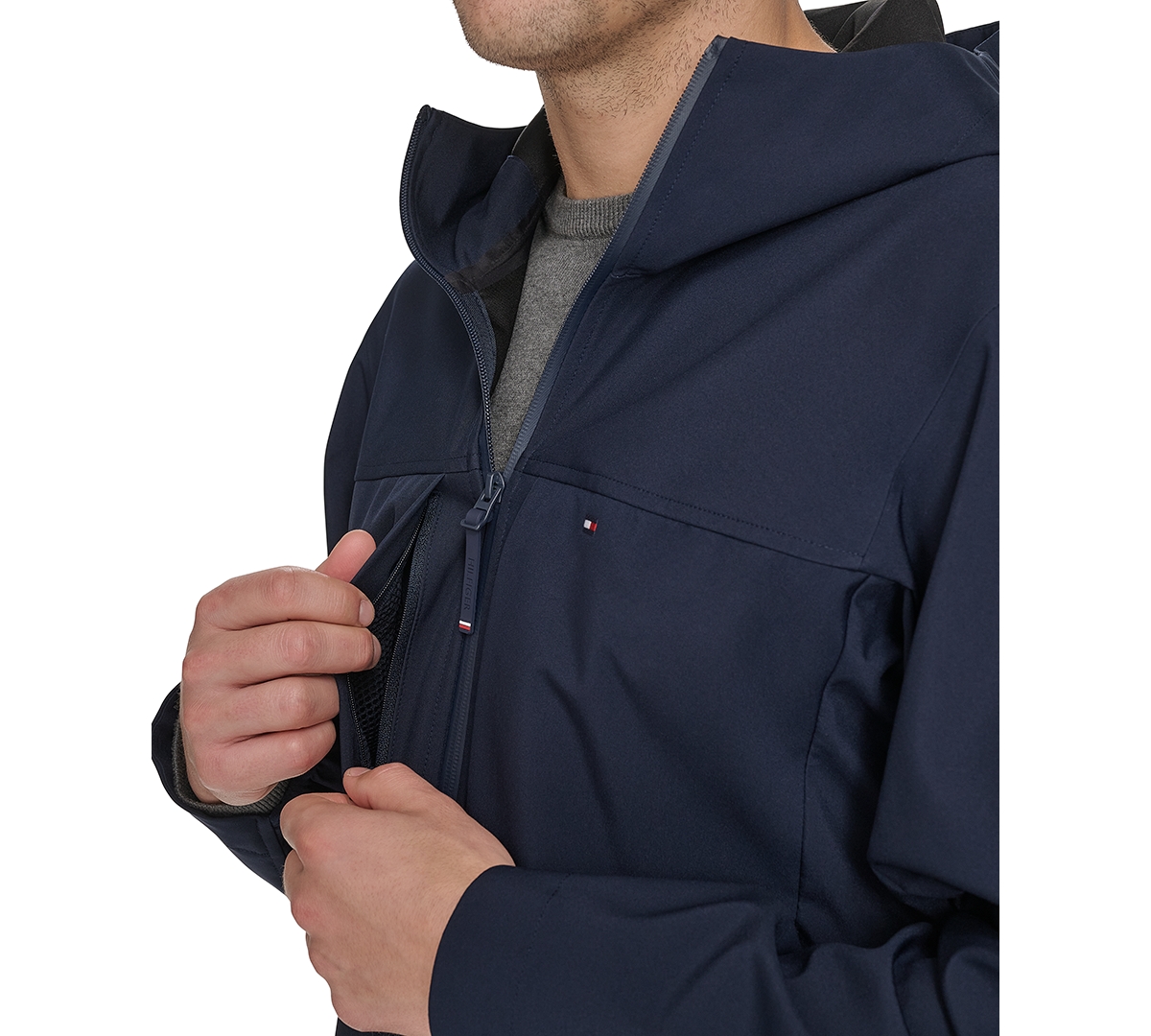 Tommy Hilfiger Men's Softshell Rain Hoodie In Blue