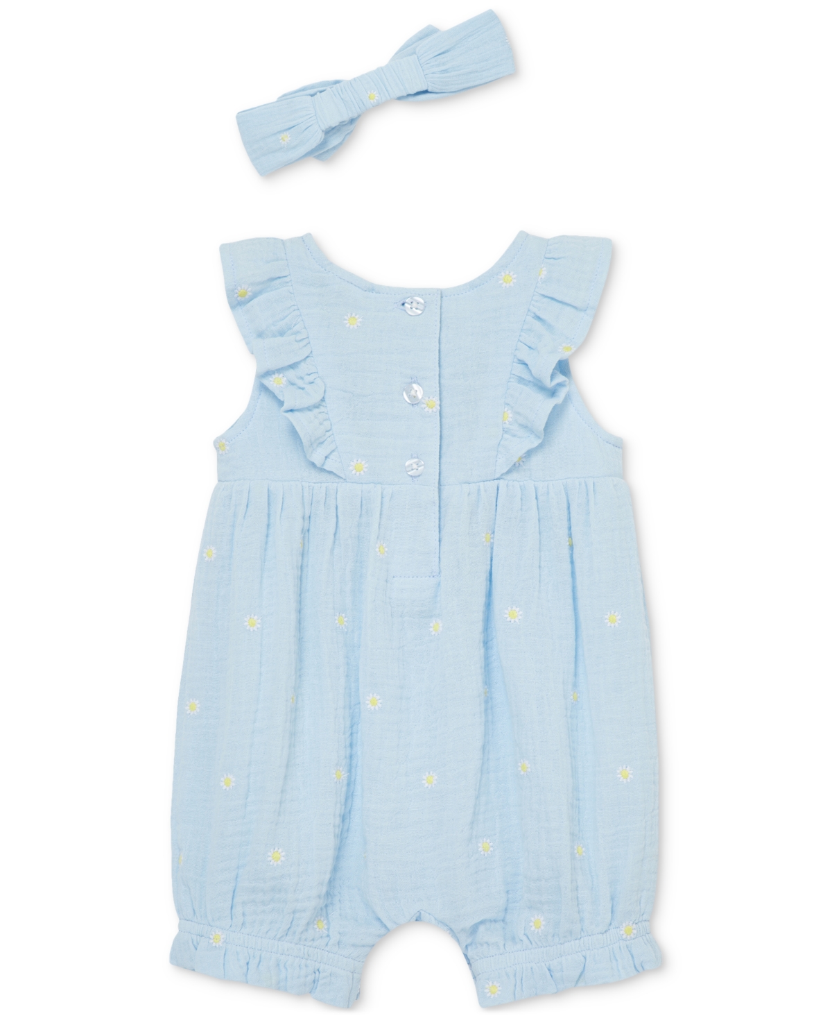 Little Me Baby Girls Cotton Daisy Romper & Headband In Light Blue