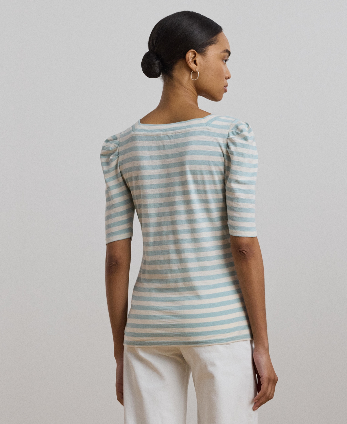 RALPH LAUREN WOMEN'S STRIPED COTTON JERSEY PUFF-SLEEVE TEE 