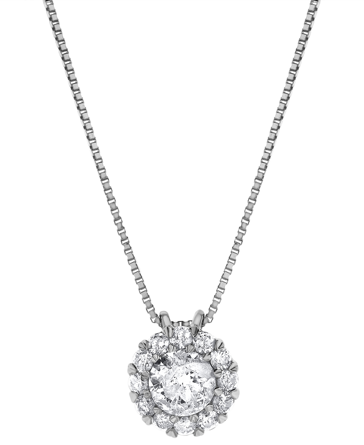 Macy's Diamond Halo Pendant Necklace (1/2 Ct. T.w.) In 14k White Gold In White Gold