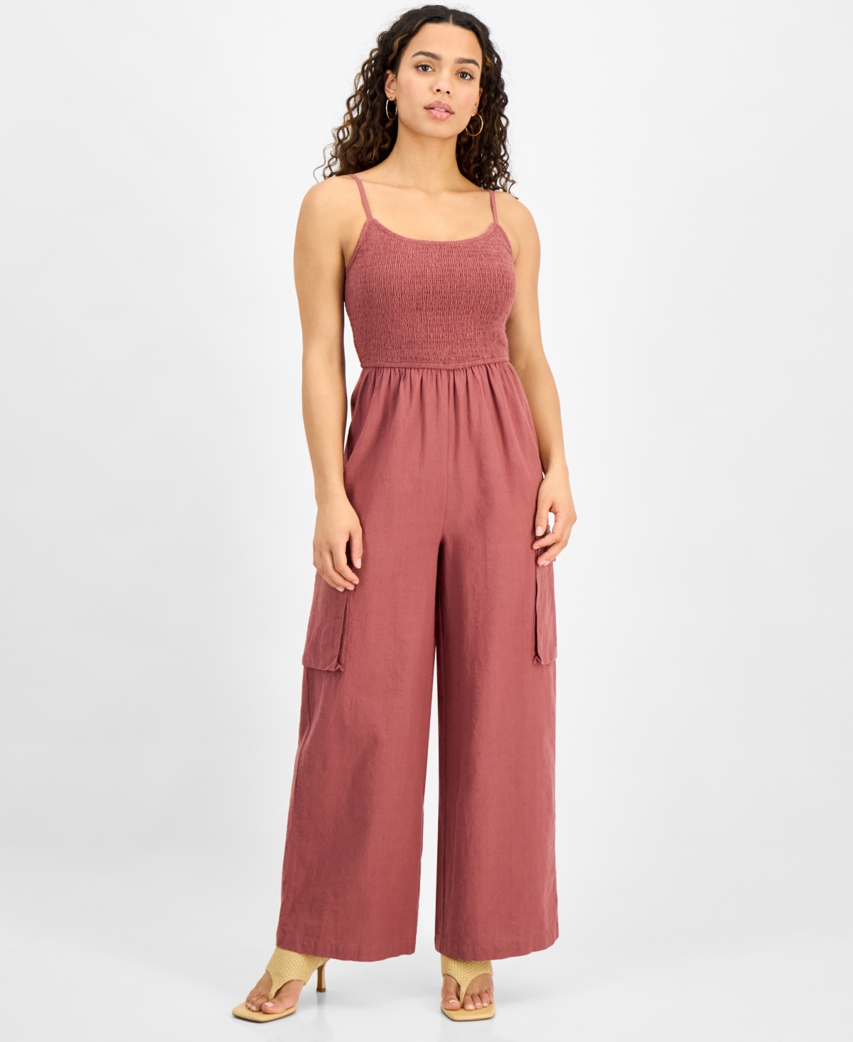 And Now This Petite Repeat Cargo-pocket Jumpsuit, Exclusively At Macy's In Sienna Dune