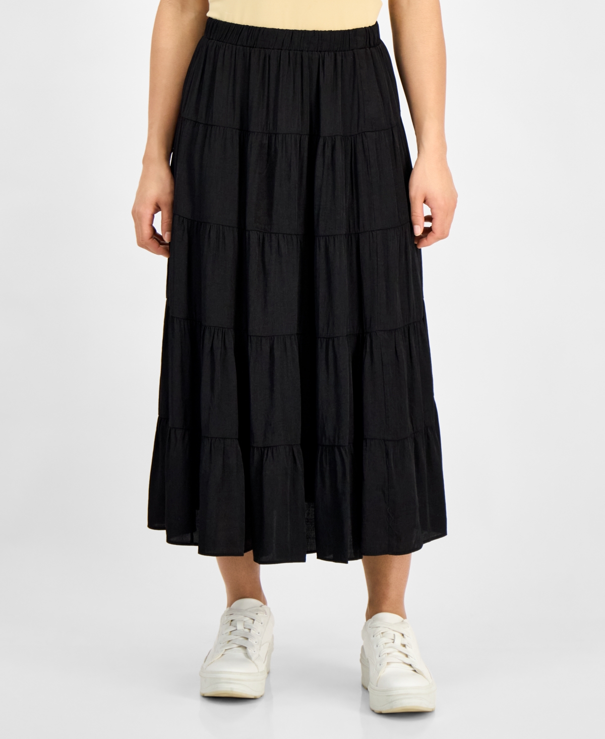 And Now This Petite Tiered Pull-on Maxi Skirt, Exclusively At Macy's In Black