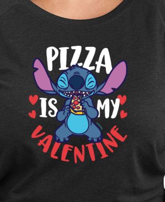 Plus Size Stitch Pizza Is My Valentine Crew Neck T-Shirt