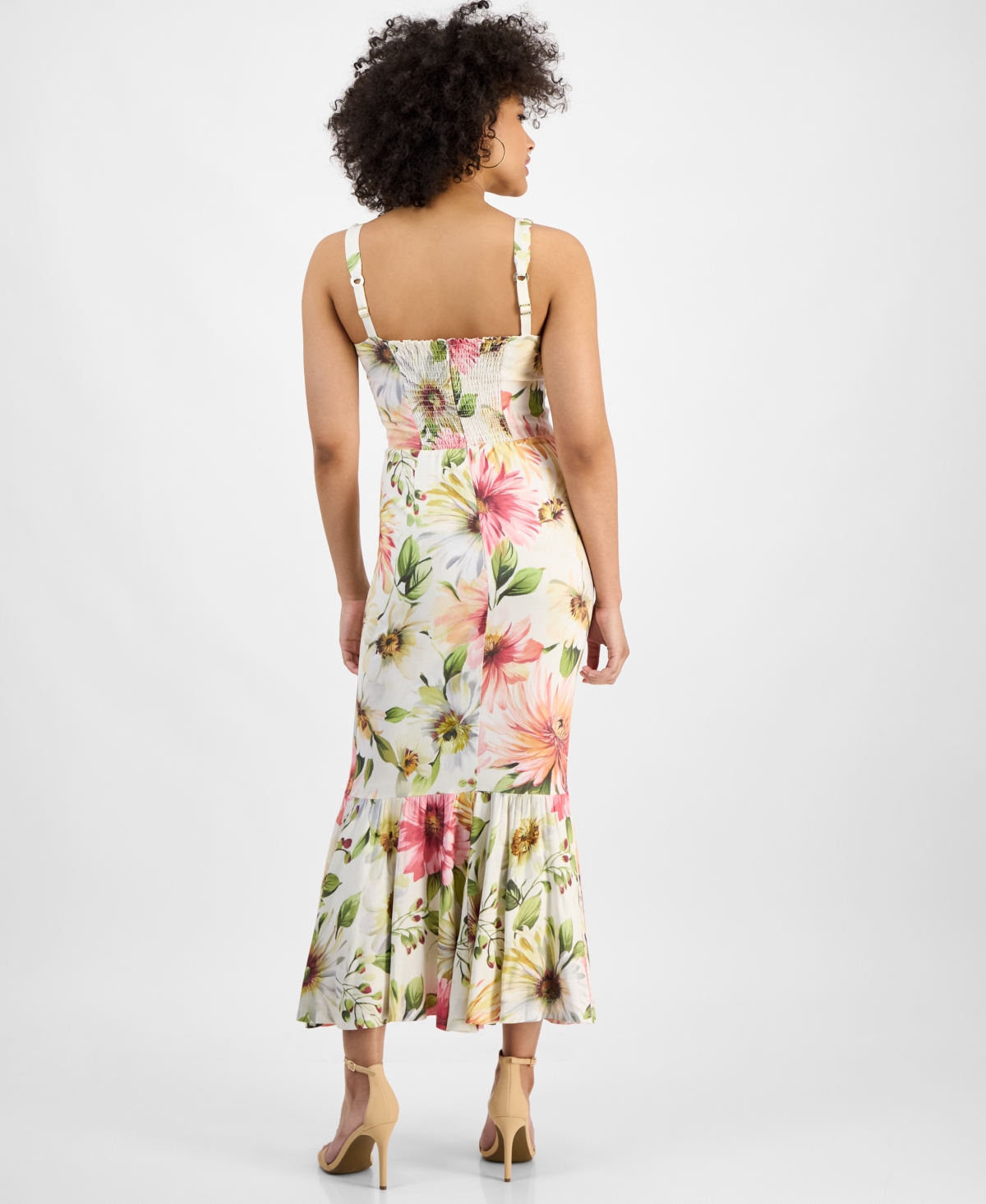 Guess Fleur Print Ruffle Hem Midi Dress In Painted Daisies Print