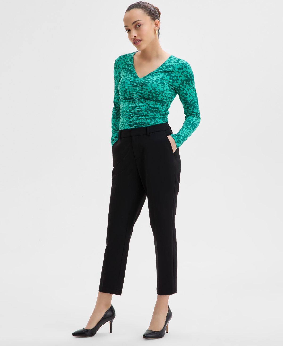 Inc International Concepts Petite Mid-rise Slim Trousers, Exclusively At Macy's In Deep Black