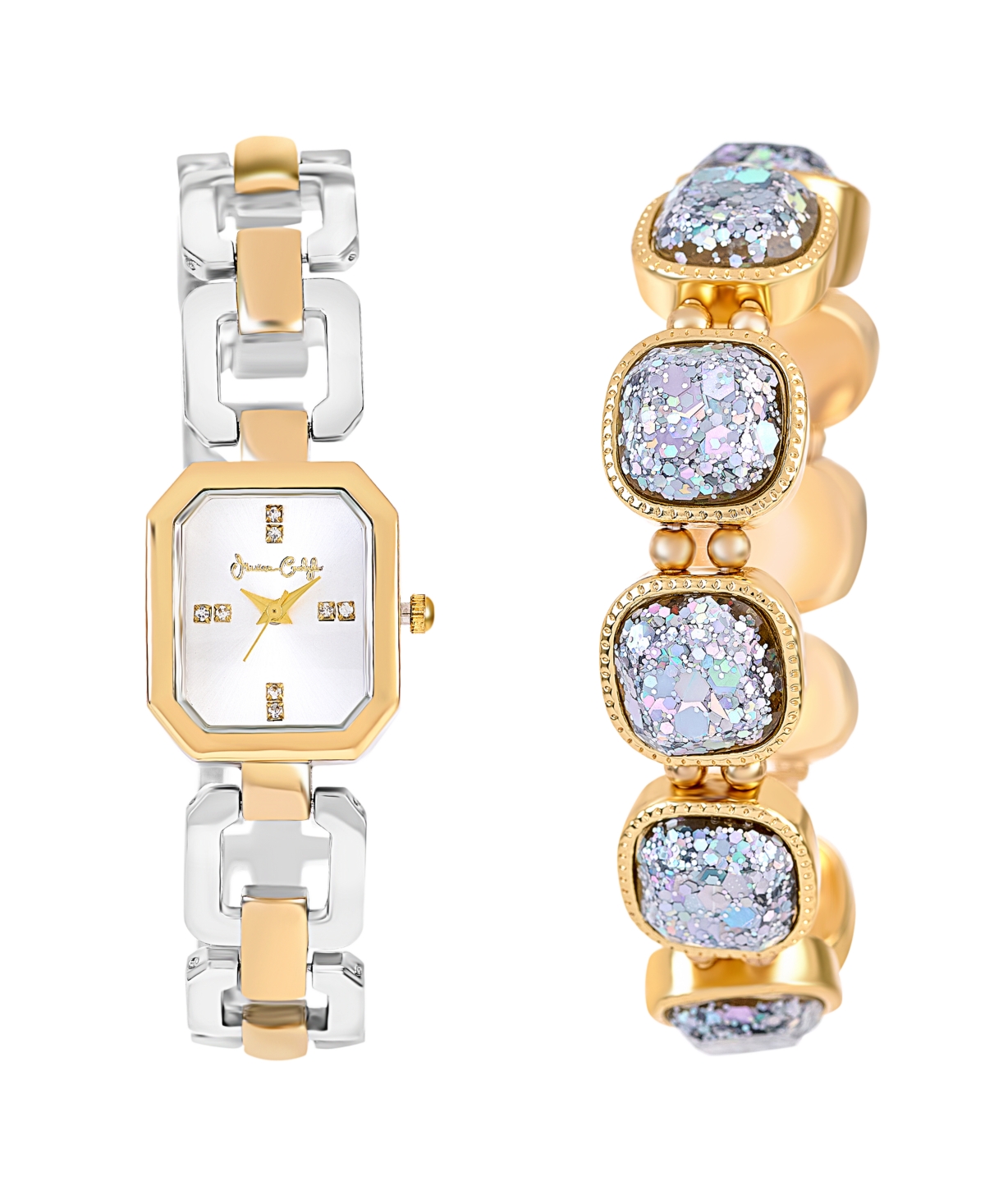 Women's Shiny Two-Tone Metal Alloy Analog Watch, 22mm - Shiny Gold, Silver