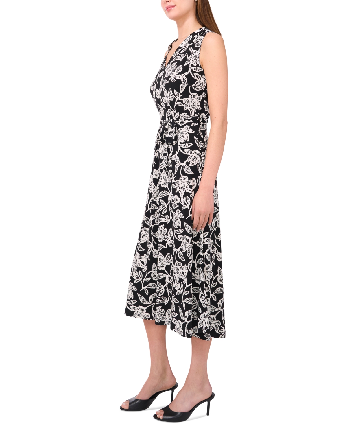 Sam & Jess Women's Printed V-neck Tie-waist Midi Dress In Rich Black Floral
