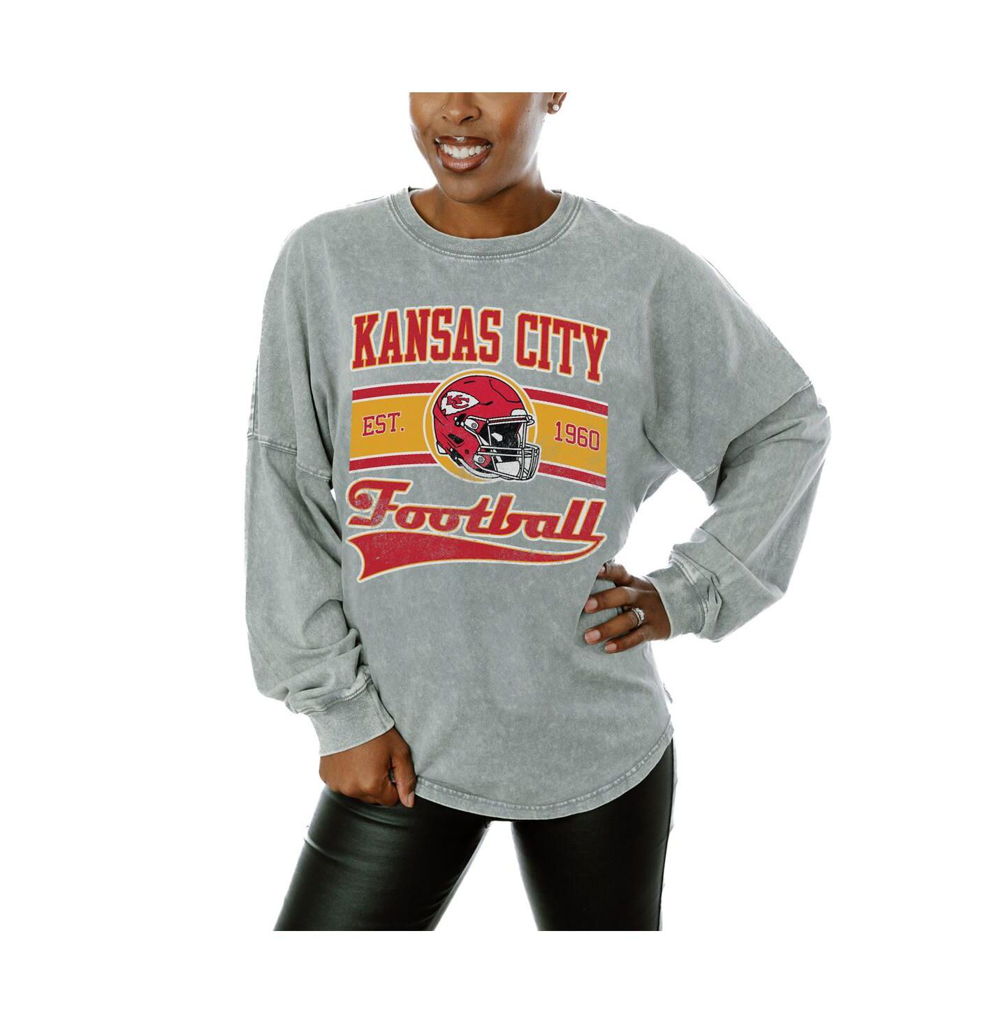 Женская футболка Gameday Couture Gray Kansas City Chiefs Snow Wash Oversized Long Sleeve — фото 1