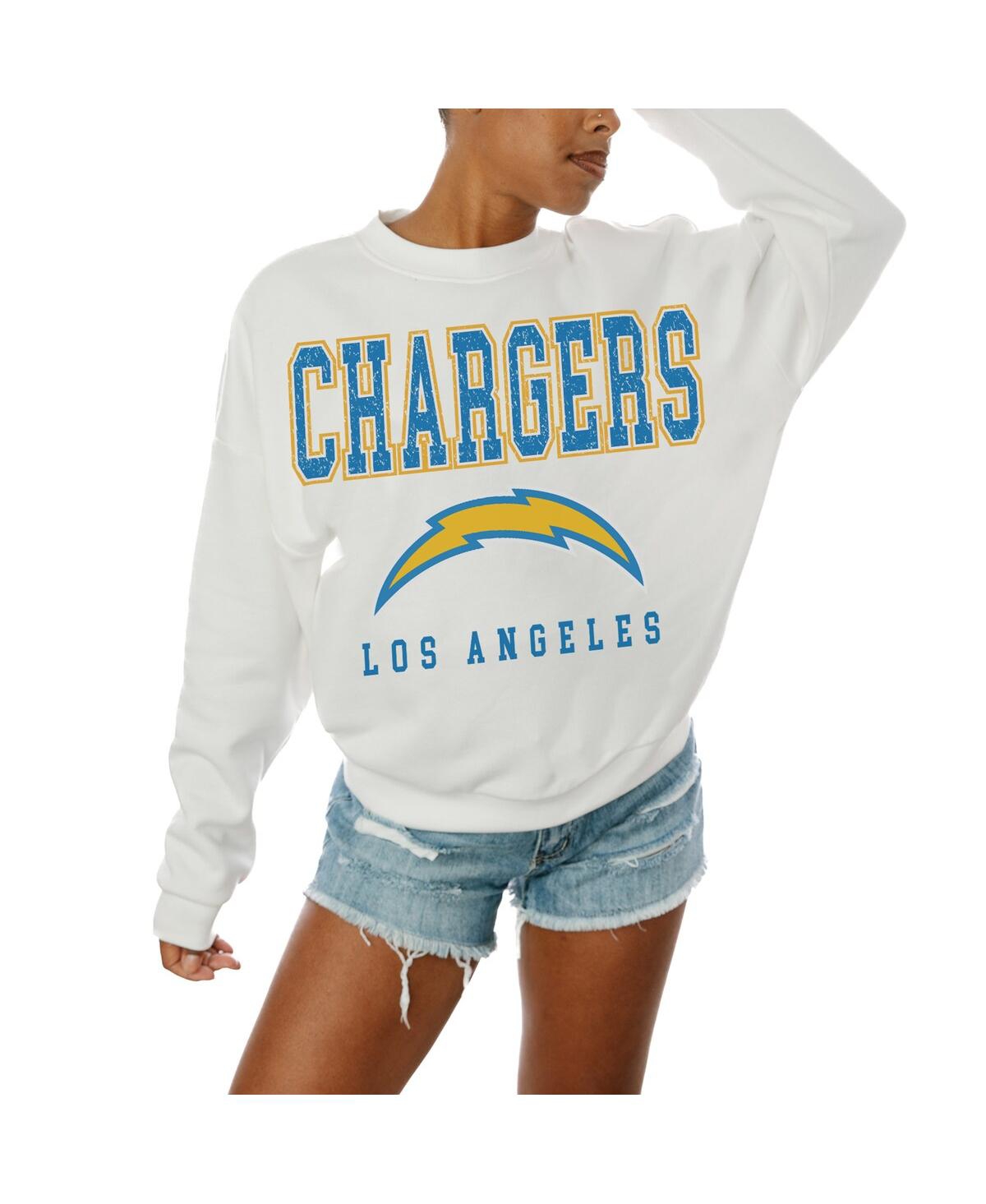 GAMEDAY COUTURE WOMEN'S WHITE LOS ANGELES CHARGERS SUNDAY DRIVES OVERSIZED CREWNECK PULLOVER SWEATSHIRT 