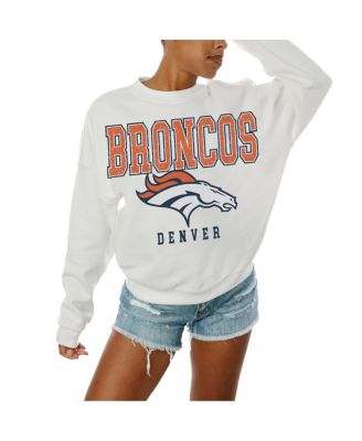Gameday Couture - Women's  White Denver Broncos Sunday Drives Oversized Crewneck Pullover Sweatshirt