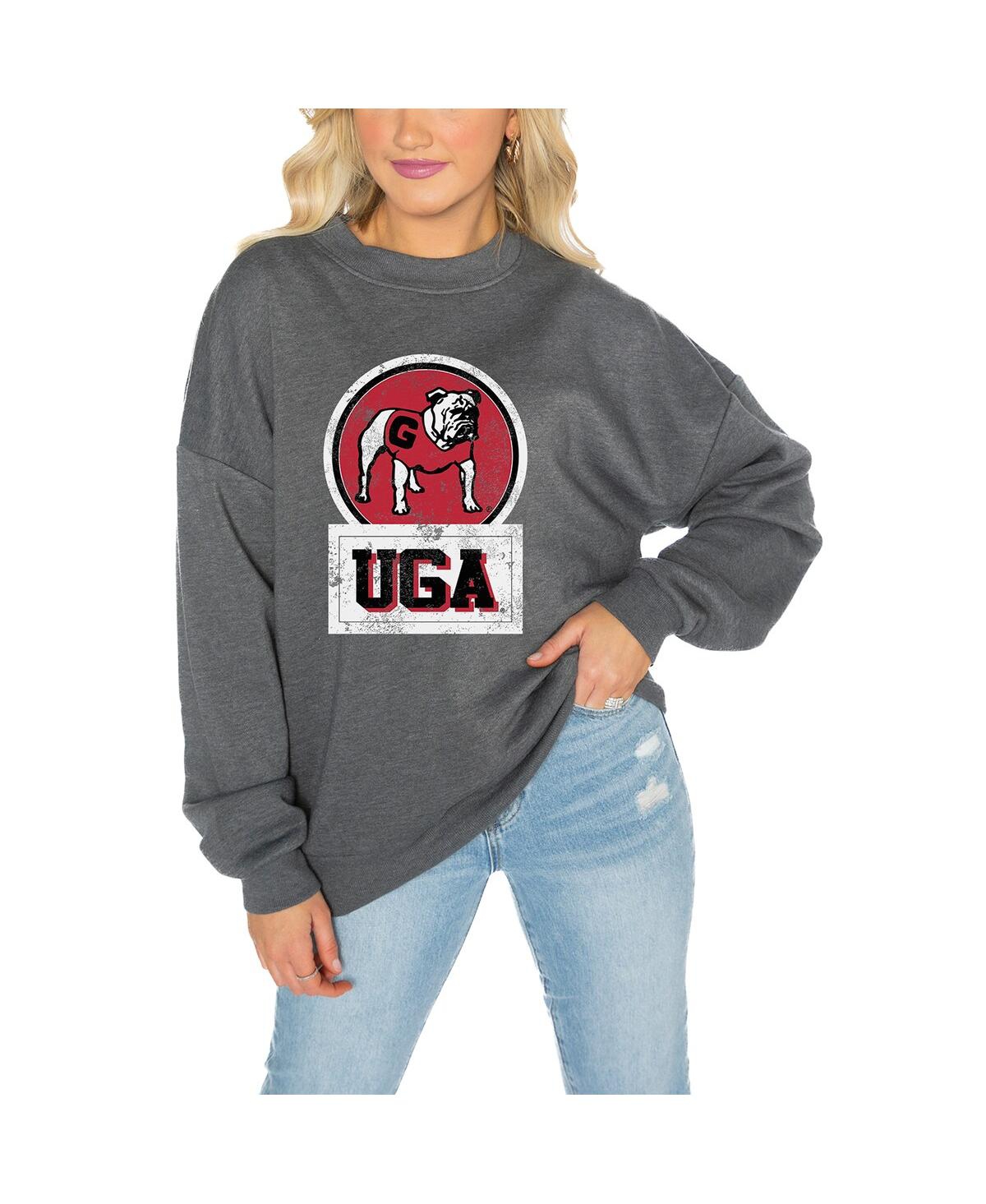 GAMEDAY COUTURE WOMEN'S CHARCOAL GEORGIA BULLDOGS DROP SHOULDER FLEECE DROP PULLOVER SWEATSHIRT 