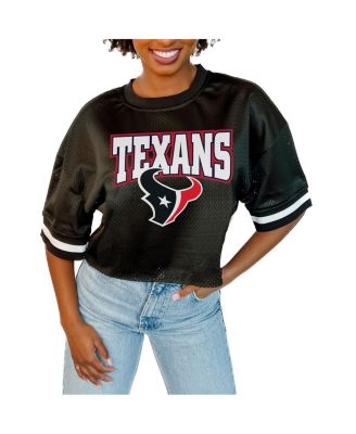 Gameday Couture - Women's  Black Houston Texans Mesh Fashion Cropped Jersey Top