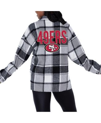 Gameday Couture - Women's  Gray San Francisco 49ers Fieldside Fun Plaid Button-Up Overshirt