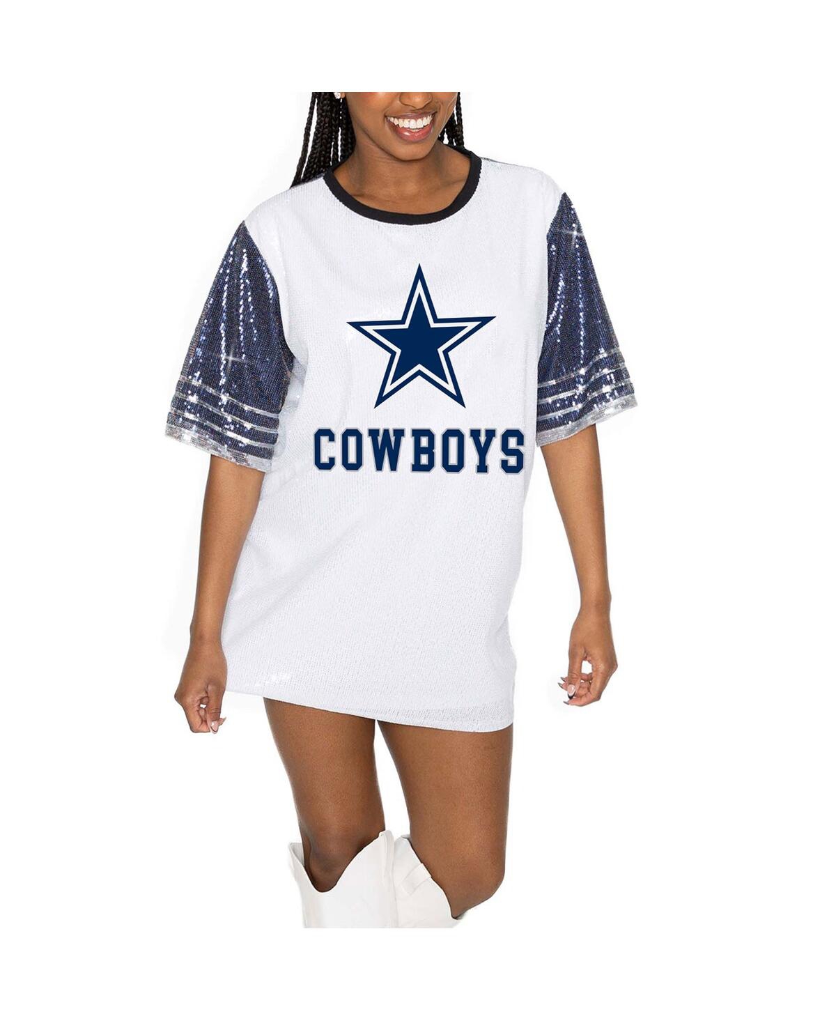 Shop Gameday Couture Women's White/navy Dallas Cowboys Bling It Full Sequin Jersey Dress In Navy,white