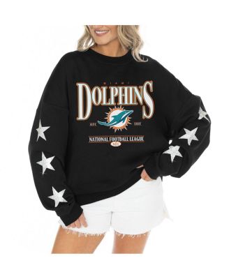 Gameday Couture - Women's  Black Miami Dolphins Rhinestone Star Sleeve Settle the Score Tri-Blend Pullover