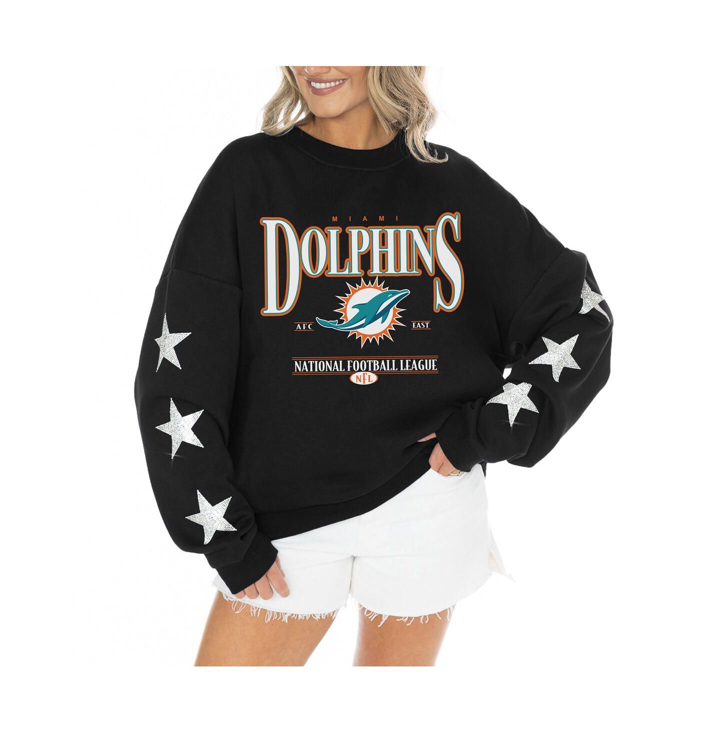 Женский свитер Gameday Couture Black Miami Dolphins Rhinestone Star Sleeve Settle the Score Tri-Blend Pullover — фото 1