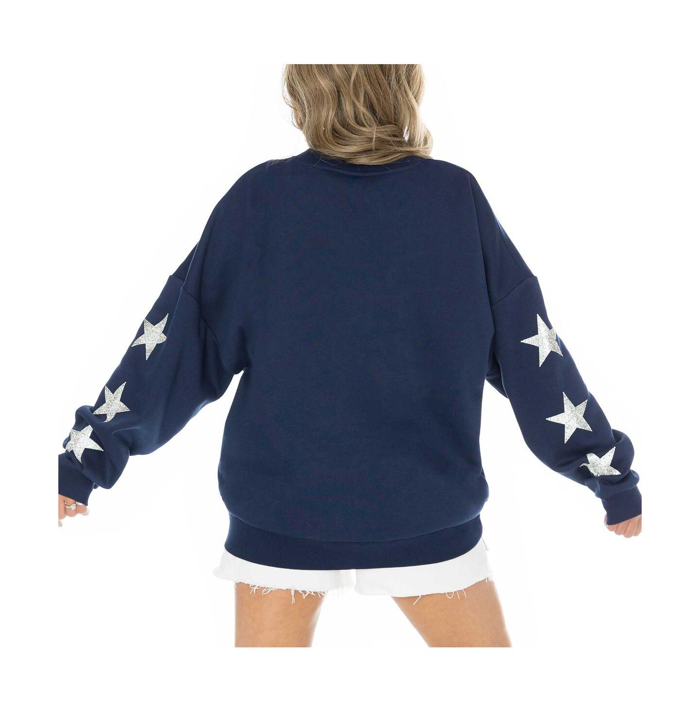 Женский свитер Gameday Couture Navy Houston Texans Rhinestone Star Sleeve Settle the Score Tri-Blend Pullover — фото 2