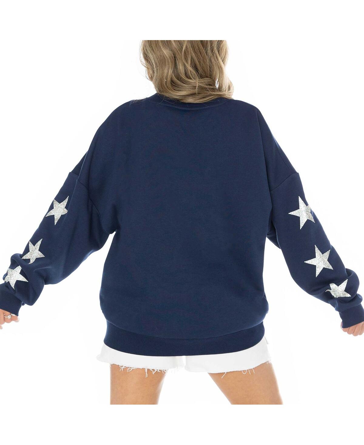 Shop Gameday Couture Women's Navy Houston Texans Rhinestone Star Sleeve Settle The Score Tri-blend Pullover