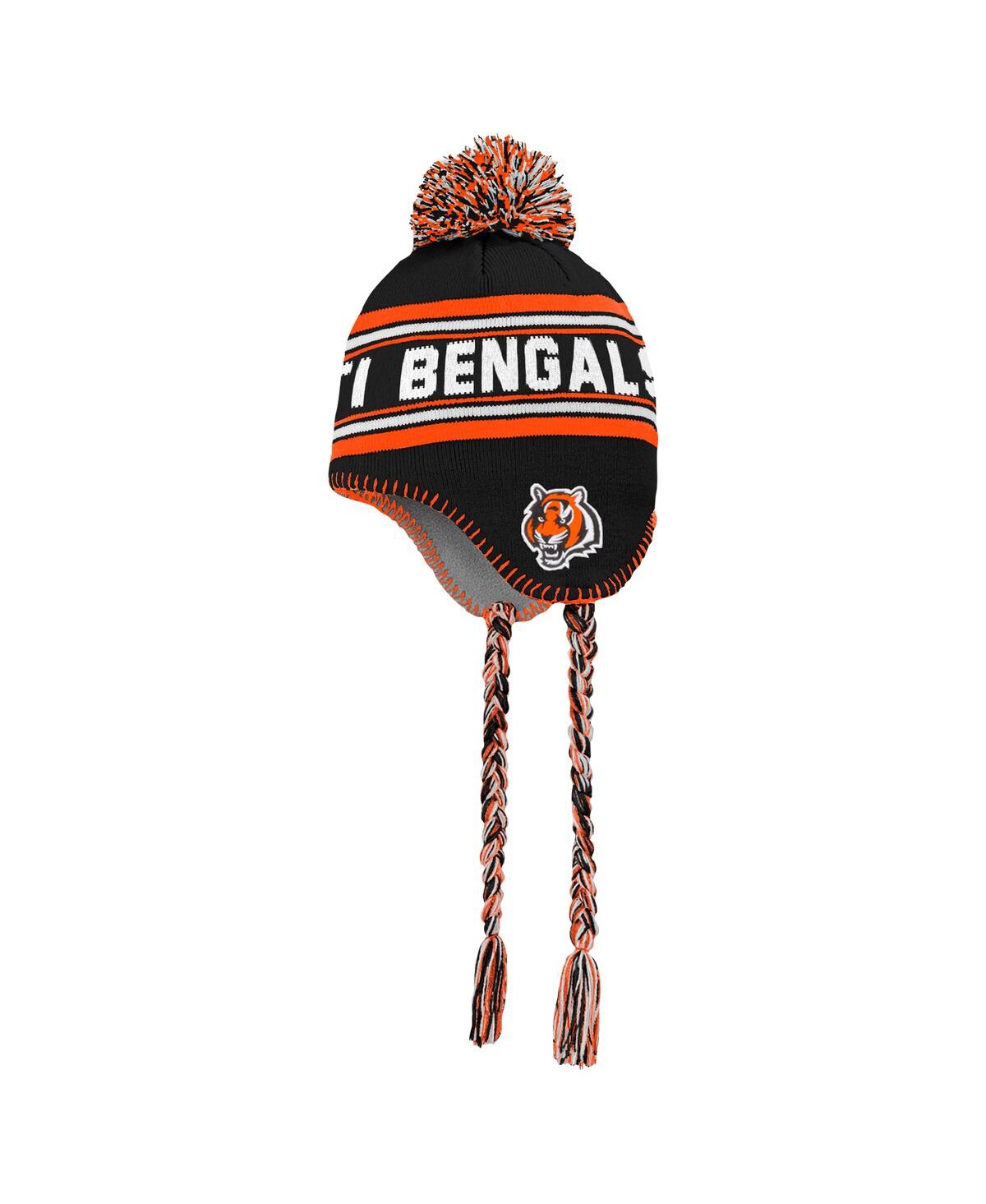 Outerstuff Big Boys And Girls Black Cincinnati Bengals Jacquard Tassel Knit Hat With Pom In Black